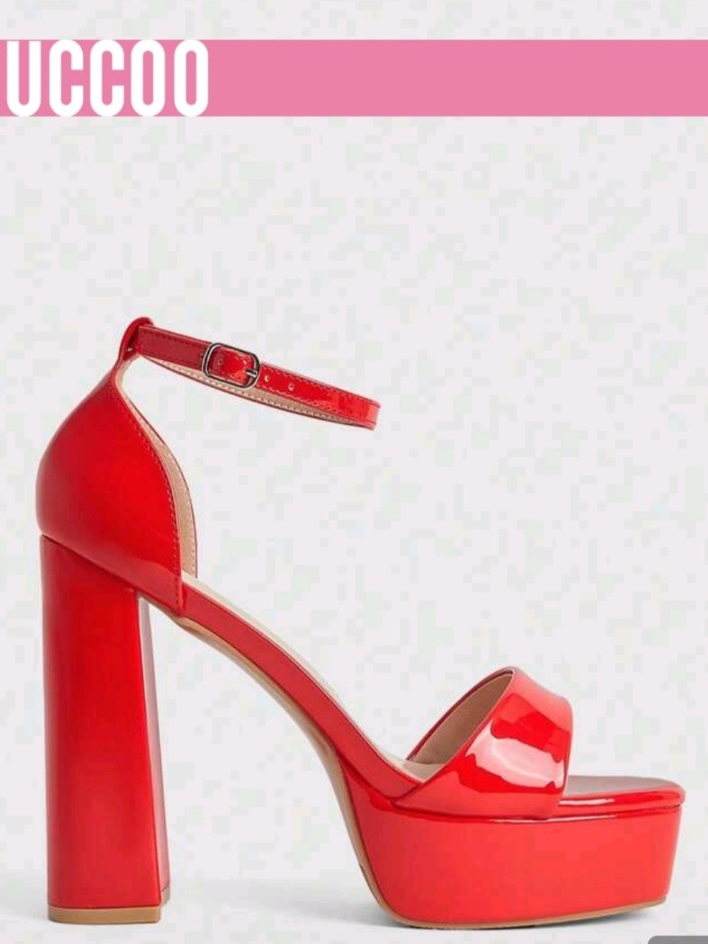 Red Patent Platform Ankle-Strap Heels by UCCOO